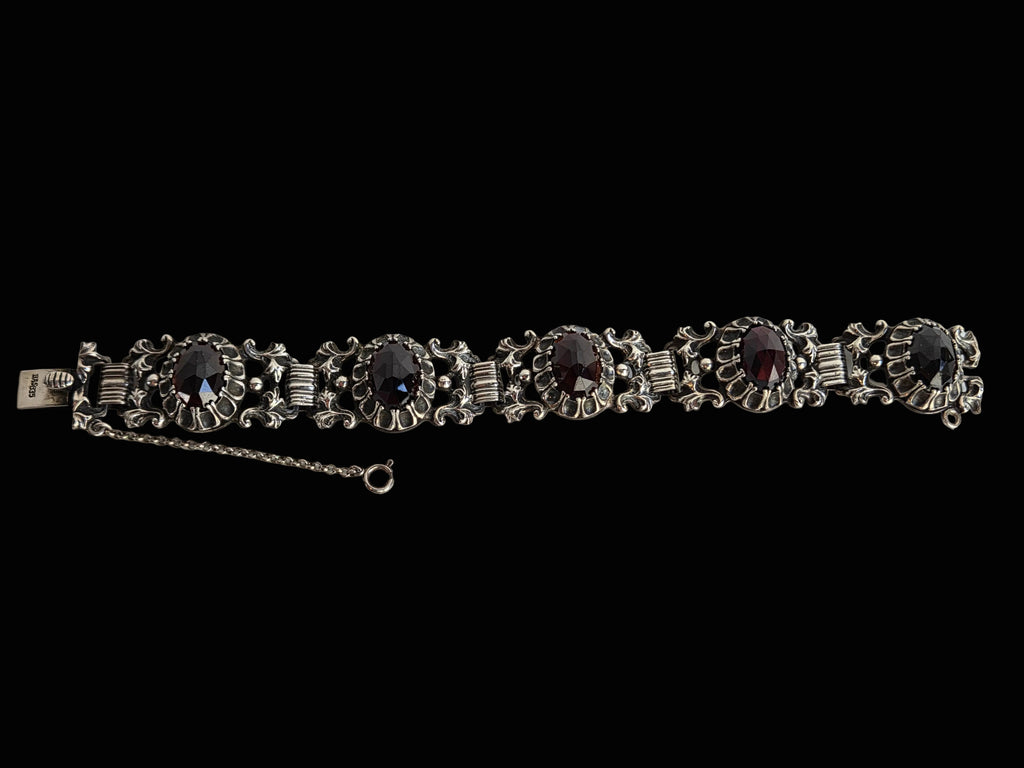Antieke 'BAS' Blachian 835 Zilveren Schakelarmband met 5 vijf ovaal-gefacetteerde Stenen – Inclusief ZII & Importkeuren – 19 cm