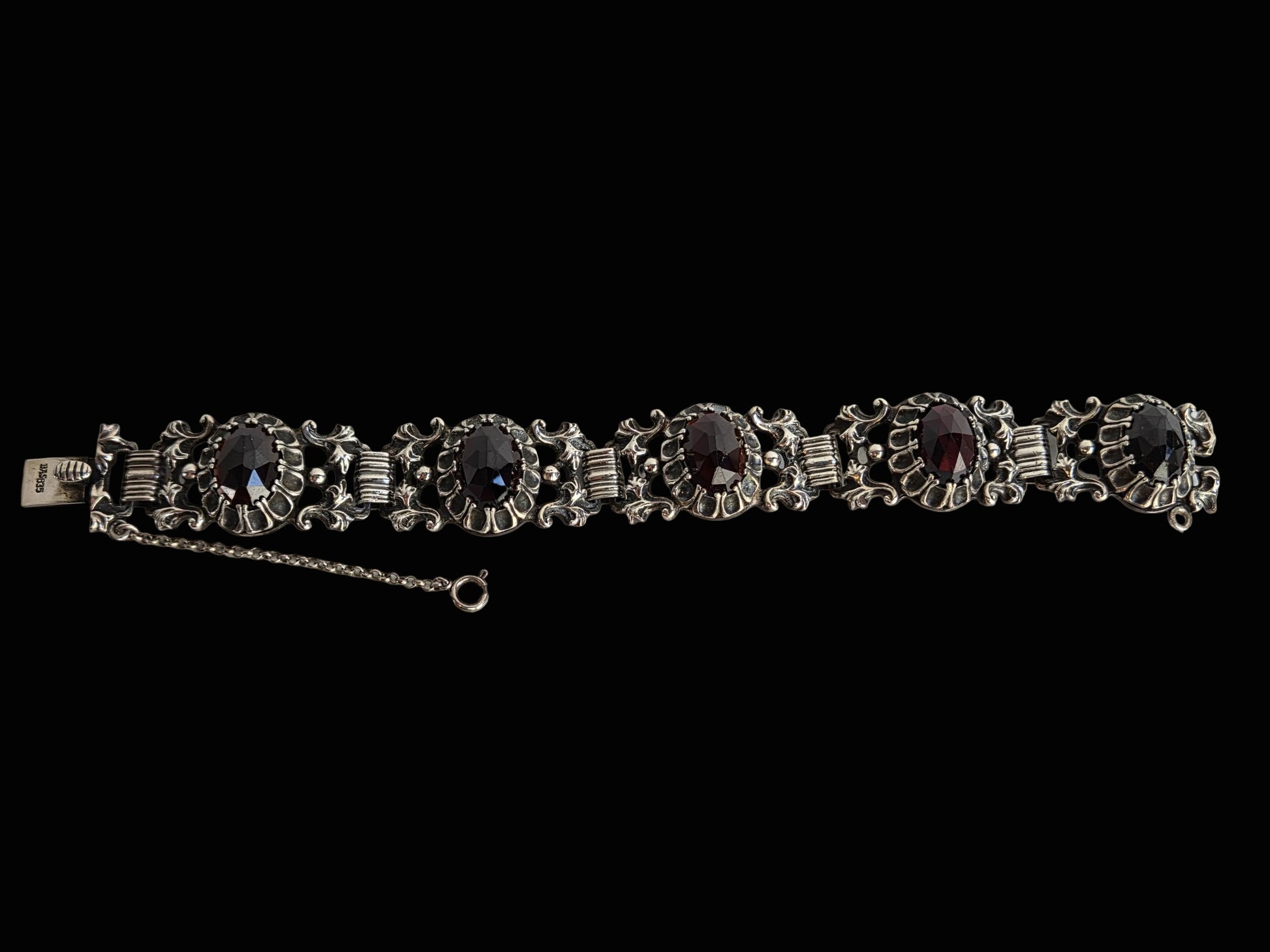 Antieke 'BAS' Blachian 835 Zilveren Schakelarmband met 5 vijf ovaal-gefacetteerde Stenen – Inclusief ZII & Importkeuren – 19 cm