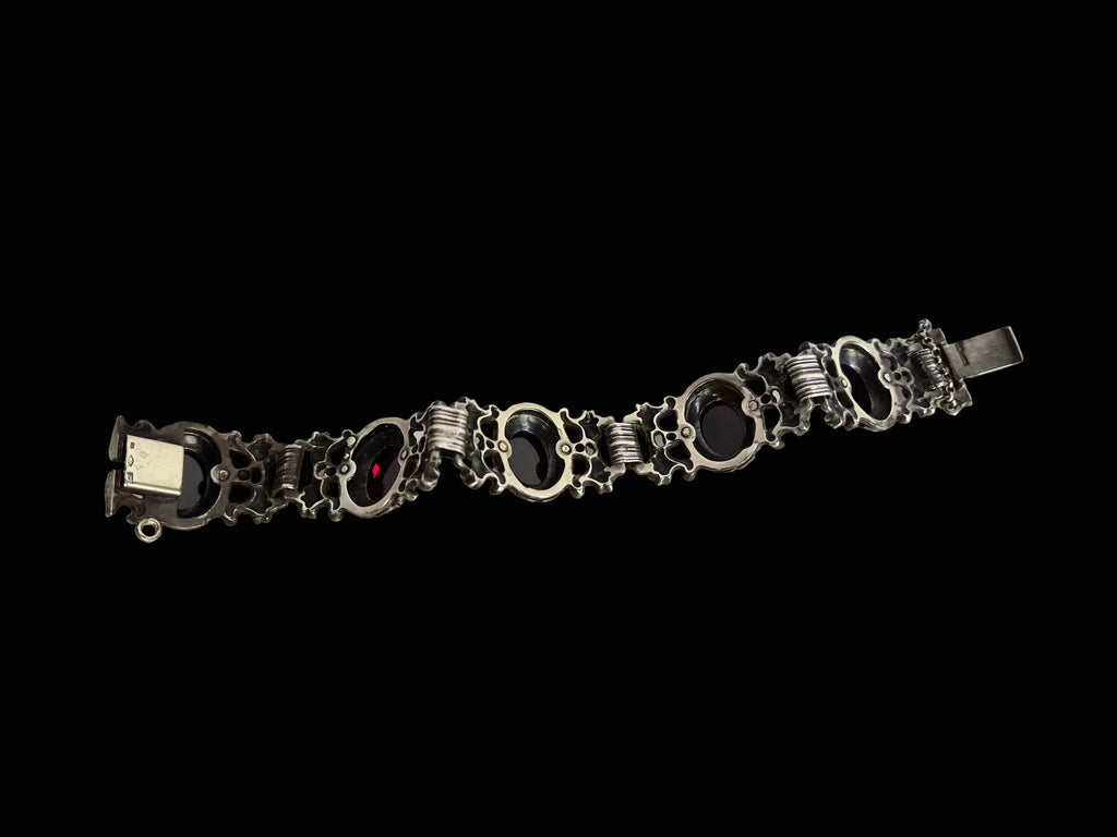 Antieke 'BAS' Blachian 835 Zilveren Schakelarmband met 5 vijf ovaal-gefacetteerde Stenen – Inclusief ZII & Importkeuren – 19 cm
