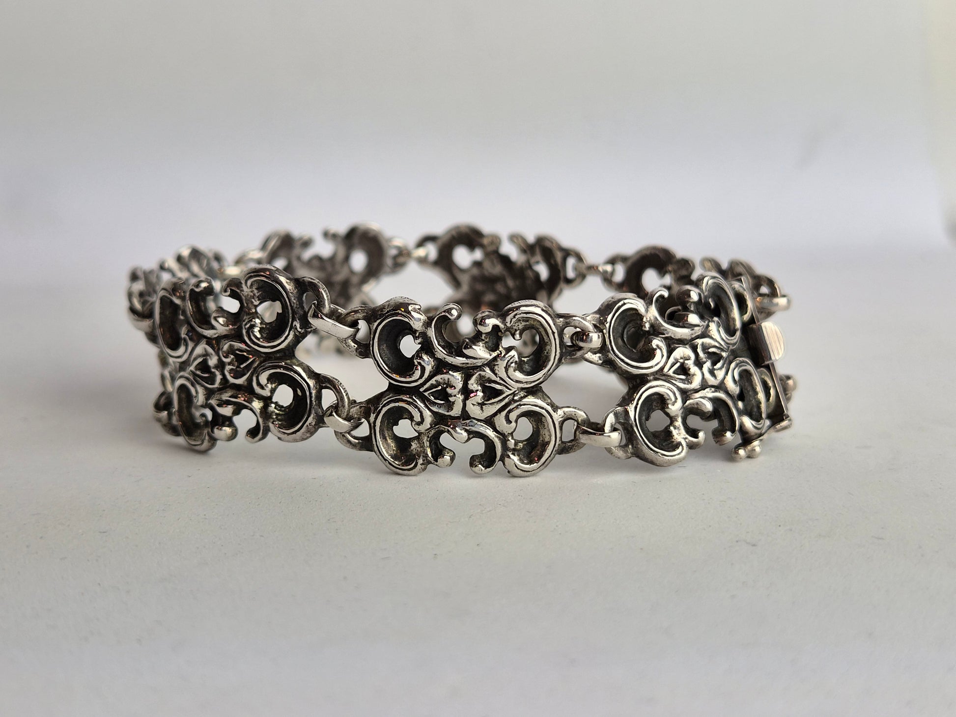Vintage Schakelarmband – Opengewerkt Filigrain – Barok Design - 835 Zilver