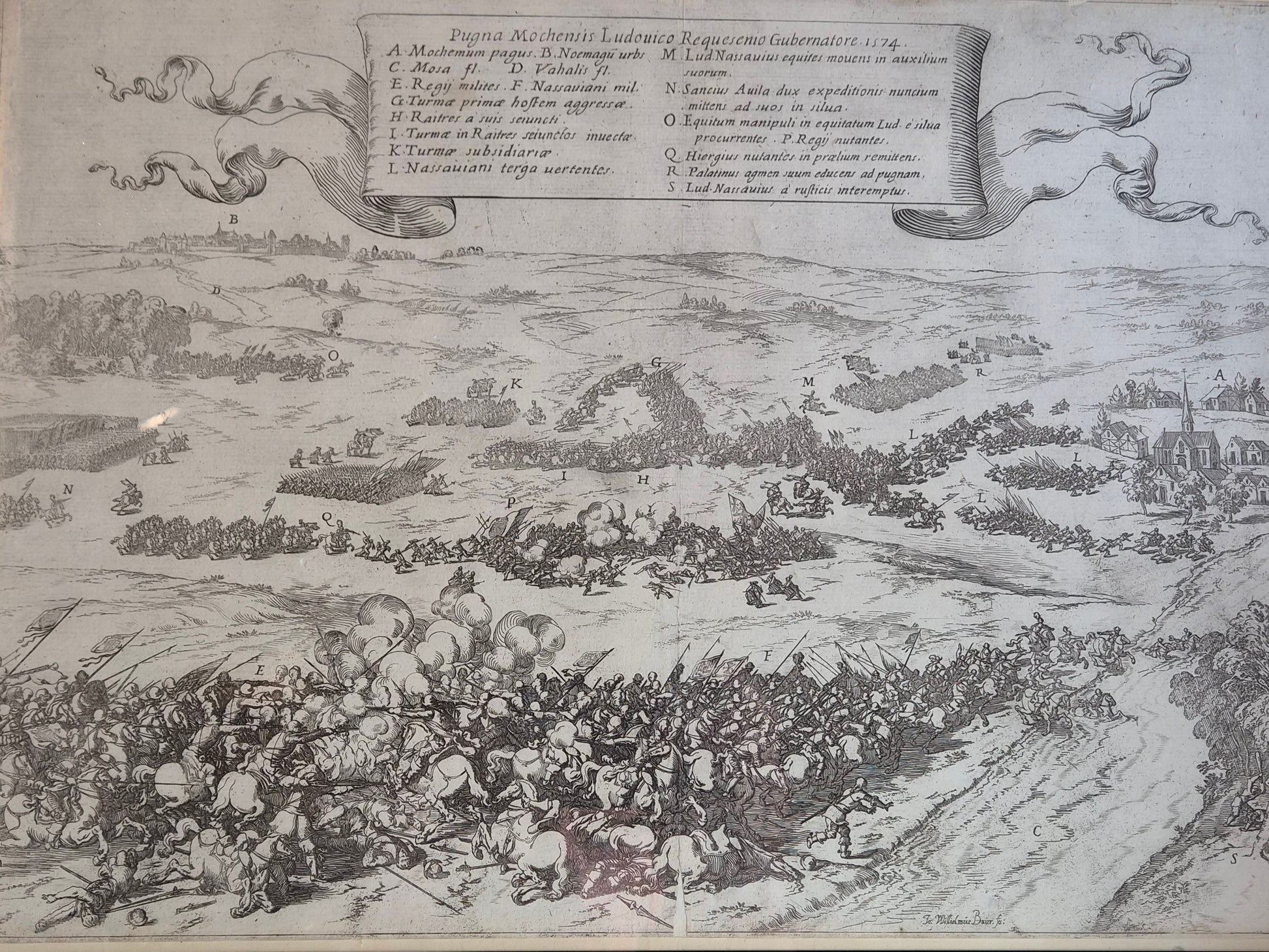 Zeventiende-eeuwse Gravure: Slag op de Mookerheide (1574) – Johann Wilhelm Baur