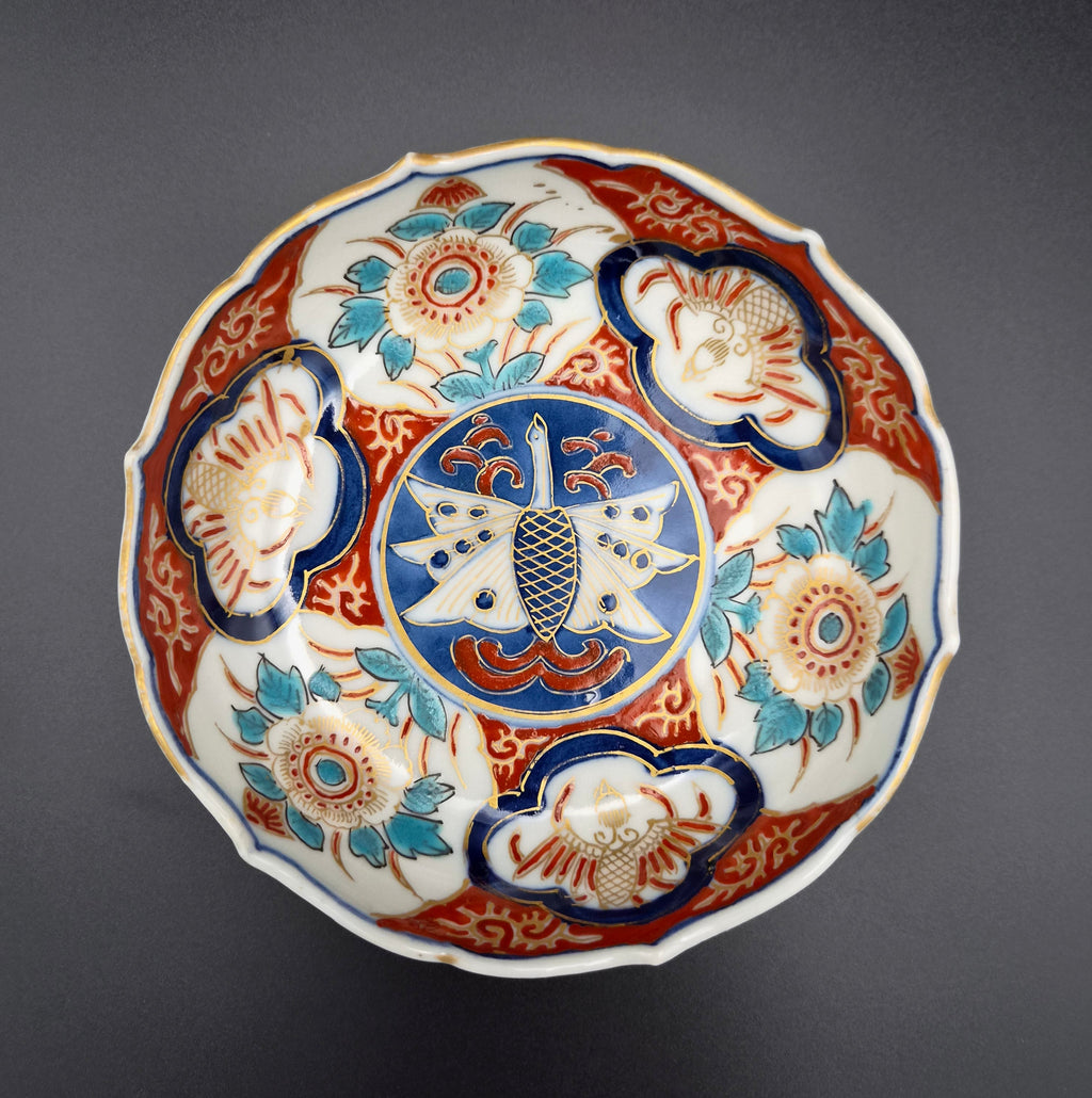 Antieke Japanse Imari Kom – Arita Porselein - Ø 11,6 cm – Fuku Merk – Edo / Vroege Meiji Periode (ca. 1840–1890)