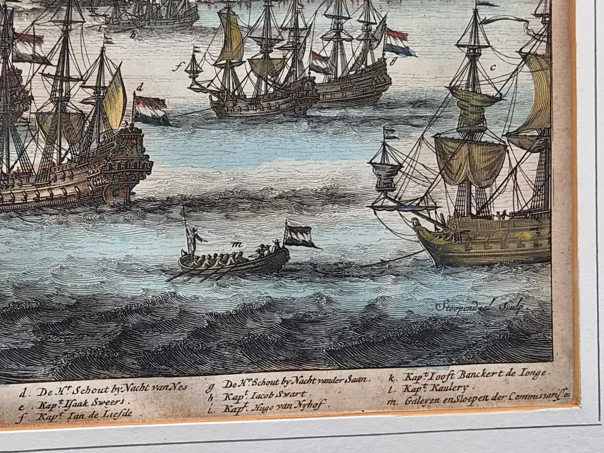 Antieke Handgekleurde Gravure ‘De Stad Algiers’ – Michiel de Ruyter voor Algiers – 17e-eeuwse Zeegeschiedenis – Ingelijst