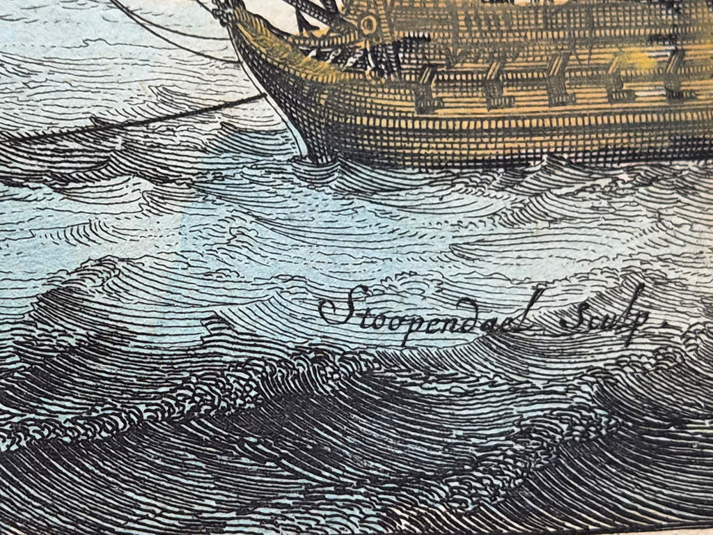 Antieke Handgekleurde Gravure ‘De Stad Algiers’ – Michiel de Ruyter voor Algiers – 17e-eeuwse Zeegeschiedenis – Ingelijst