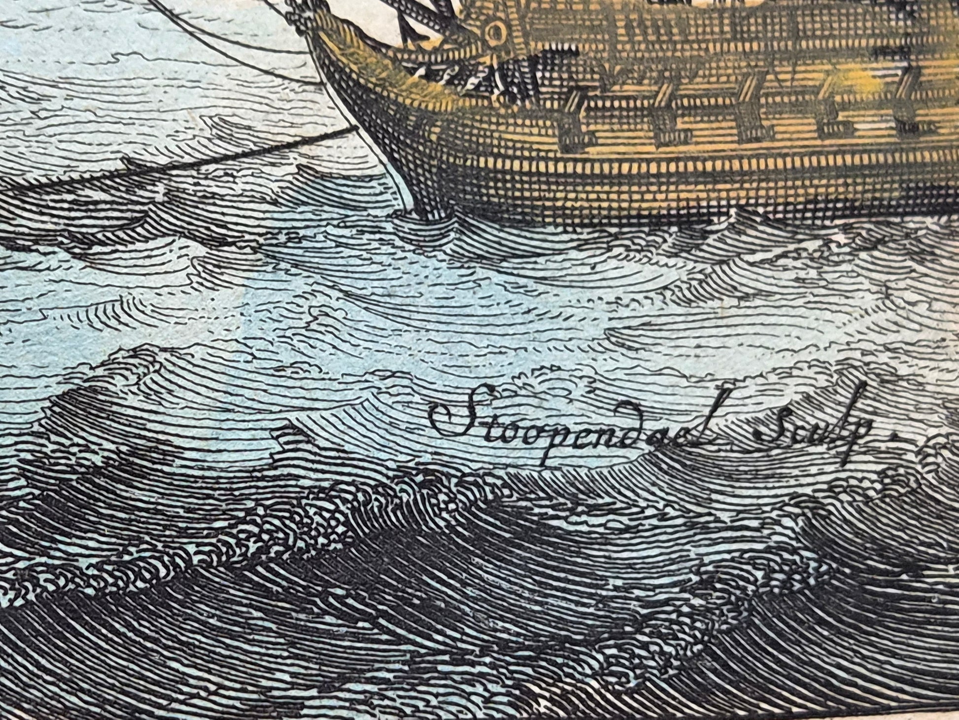 Antieke Handgekleurde Gravure ‘De Stad Algiers’ – Michiel de Ruyter voor Algiers – 17e-eeuwse Zeegeschiedenis – Ingelijst