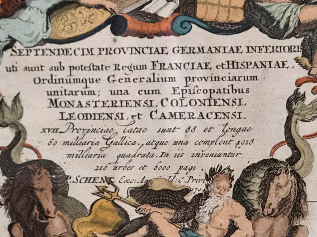 Antieke Handgekleurde Kaart van de Zeventien Provinciën – Petrus Schenk naar Nicolaes Visscher (1704) – Ingelijst