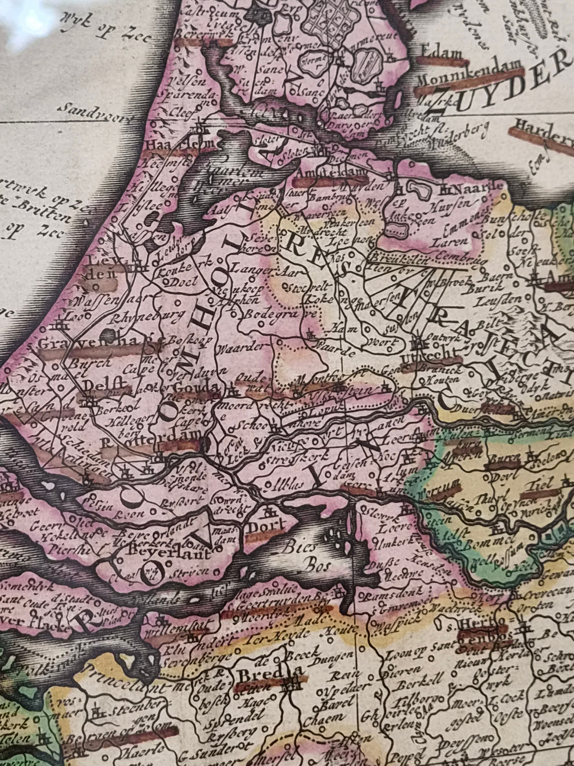 Antieke Handgekleurde Kaart van de Zeventien Provinciën – Petrus Schenk naar Nicolaes Visscher (1704) – Ingelijst