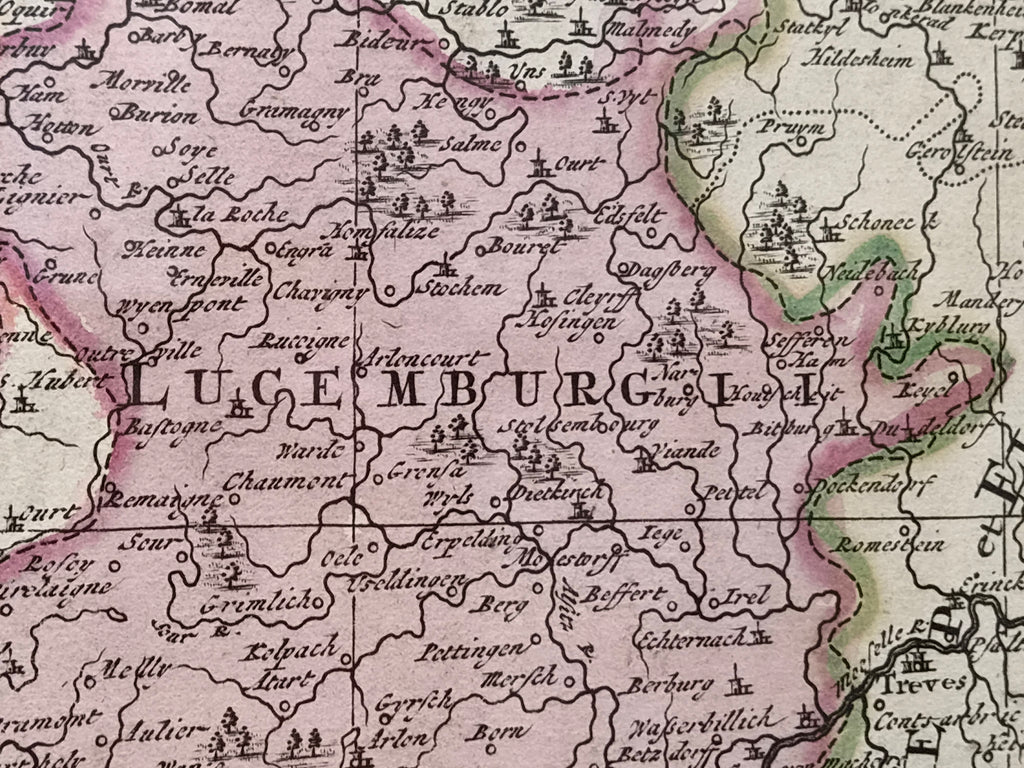 Antieke Handgekleurde Kaart van de Zeventien Provinciën – Petrus Schenk naar Nicolaes Visscher (1704) – Ingelijst