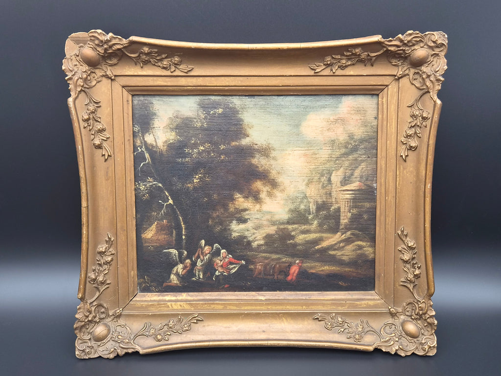 Origineel 17e-Eeuws Italianiserend Landschap (Hollandse School) – Vlucht naar Egypte