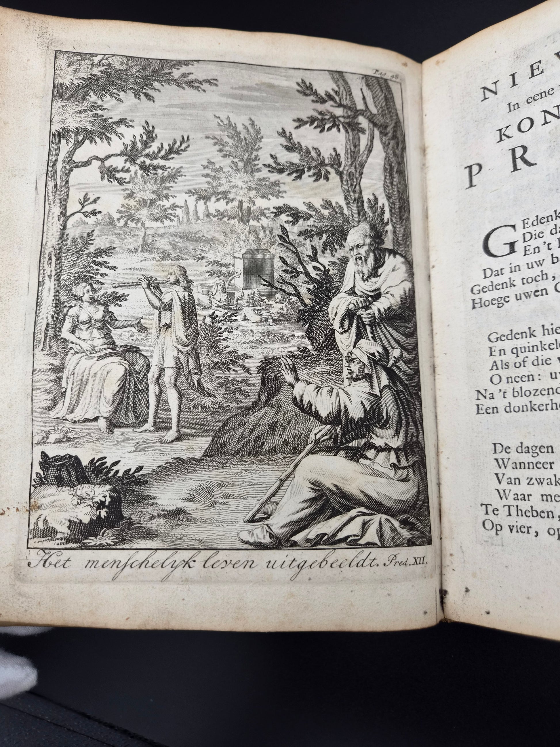 Antiek Boek 1718 - F. Halma: Heilige Feestgezangen - Luxe Blindgestempeld Perkament / Stamped Vellum Binding - ~30 Gravures - Lamsvelt & Doesburgh