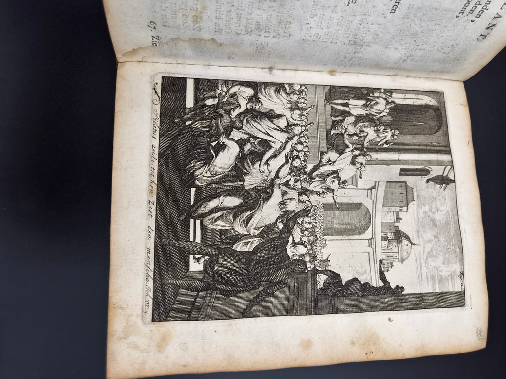 Antiek Boek 1718 - F. Halma: Heilige Feestgezangen - Luxe Blindgestempeld Perkament / Stamped Vellum Binding - ~30 Gravures - Lamsvelt & Doesburgh