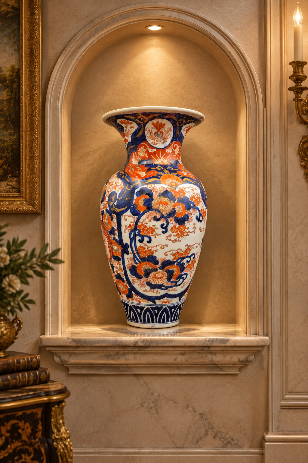 Antieke Imari-Stijl Porseleinen Vaas – Handgeschilderd met Goudaccenten - 37 cm