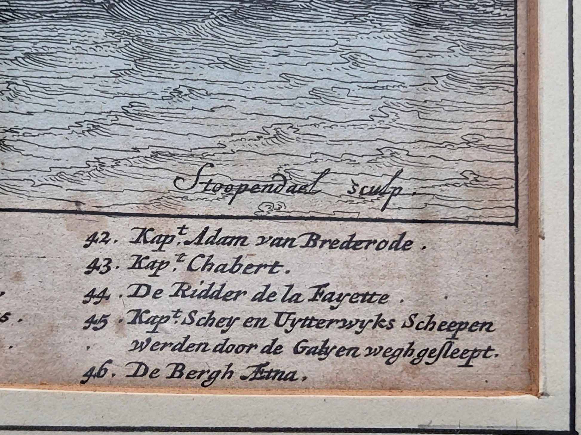 Antieke Handgekleurde Kopergravure 'Zee-Slagh van Michiel de Ruyter' (1676) – Daniel Stoopendaal