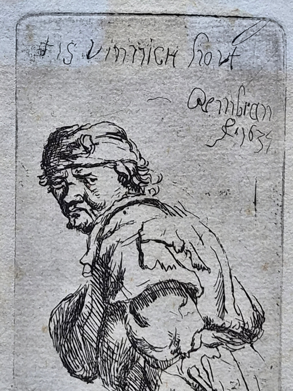Antieke Ets vanaf de Originele Koperplaat van Rembrandt – ’Tis vinnich kout (1634)