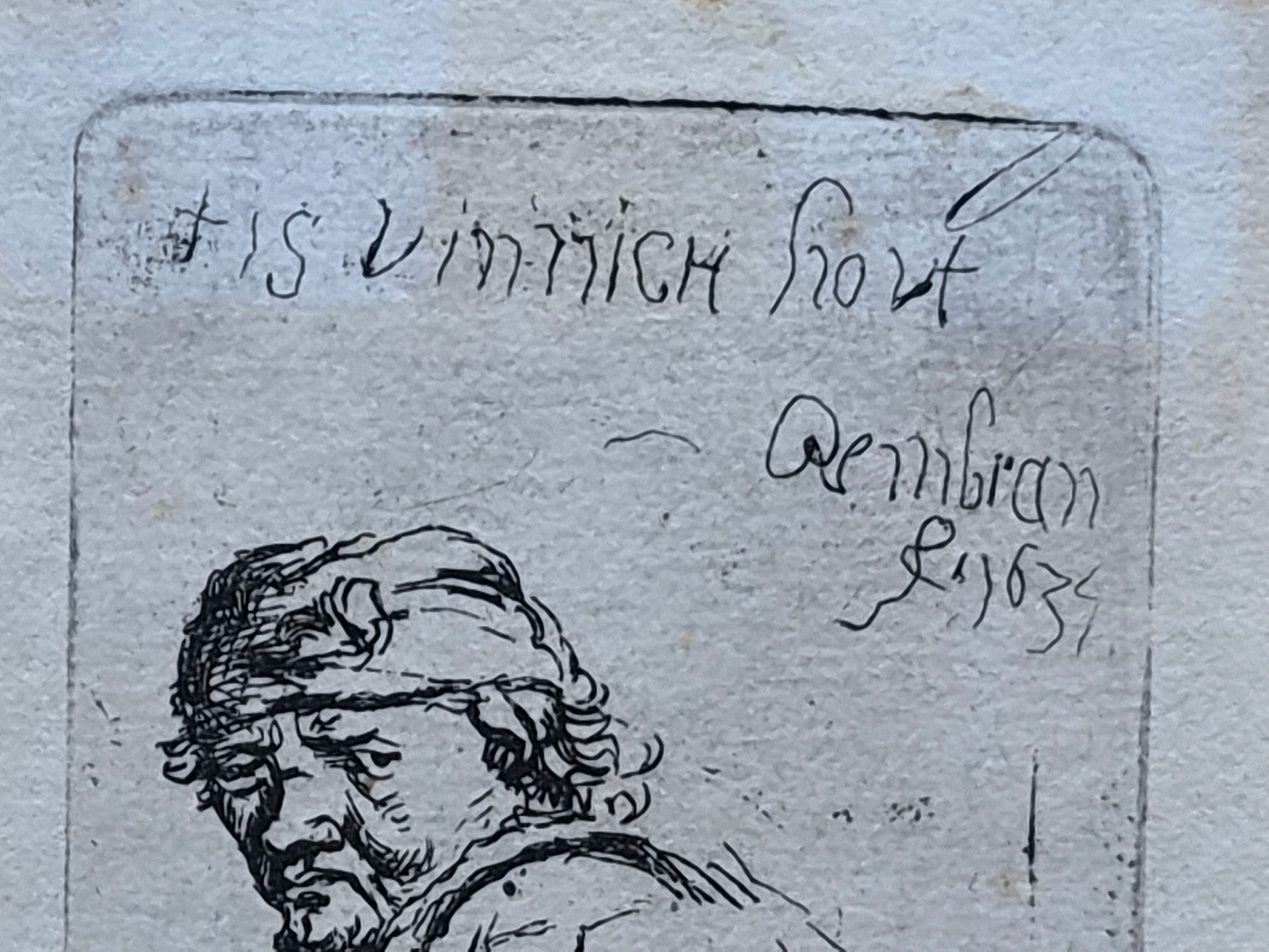 Antieke Ets vanaf de Originele Koperplaat van Rembrandt – ’Tis vinnich kout (1634)