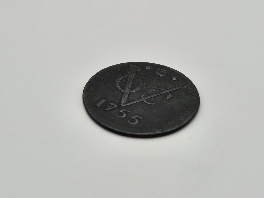 VOC Halve Duit Holland 1755 – Kleine Munt met Gekroond Hollands Wapen