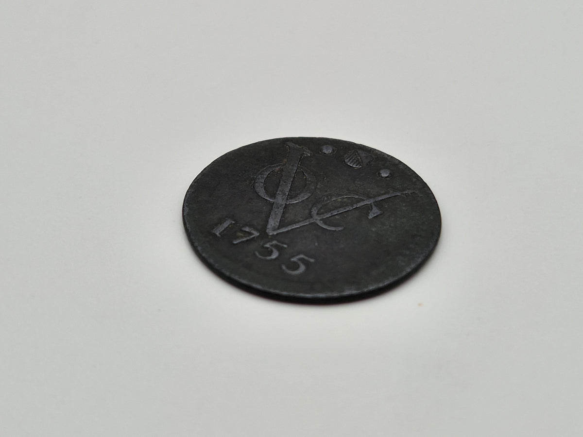 VOC Halve Duit Holland 1755 – Kleine Munt met Gekroond Hollands Wapen