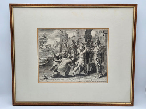 16e-eeuwse Kopergravure – Maerten de Vos & Johann Sadeler – David treurt om Absalom, 1586