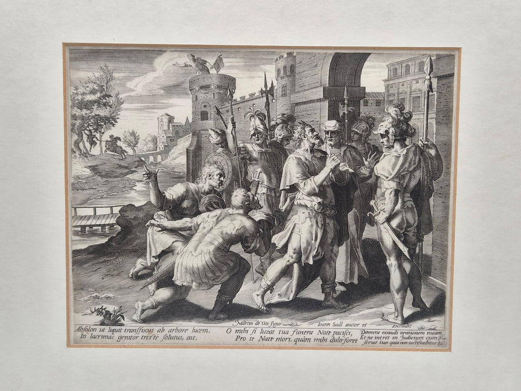 16e-eeuwse Kopergravure – Maerten de Vos & Johann Sadeler – David treurt om Absalom, 1586