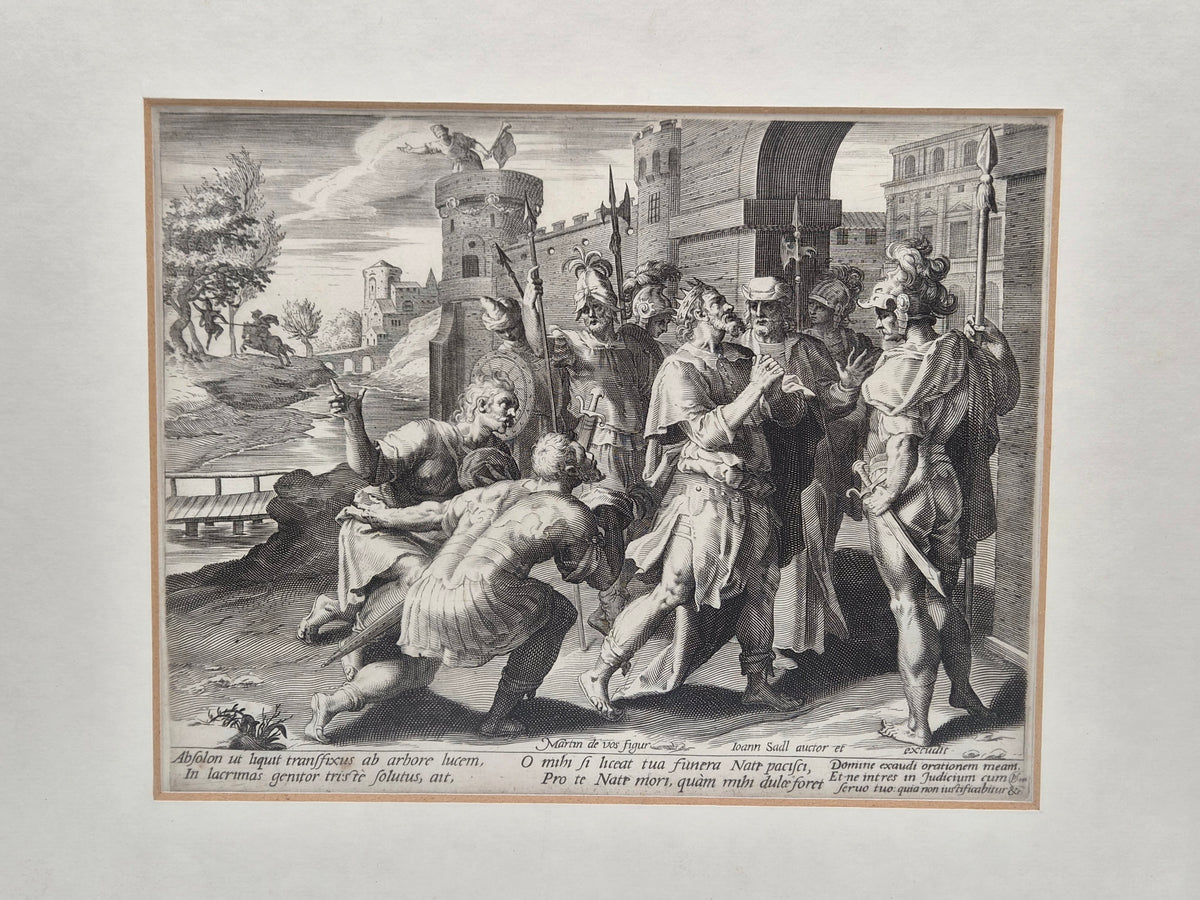 16e-eeuwse Kopergravure – Maerten de Vos & Johann Sadeler – David treurt om Absalom, 1586