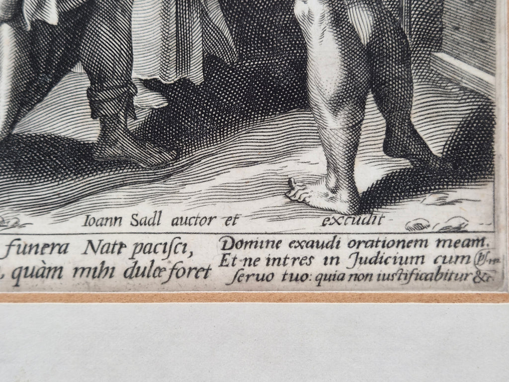 16e-eeuwse Kopergravure – Maerten de Vos & Johann Sadeler – David treurt om Absalom, 1586