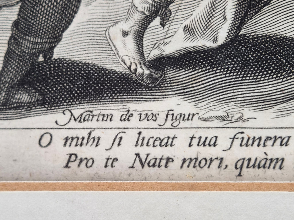 16e-eeuwse Kopergravure – Maerten de Vos & Johann Sadeler – David treurt om Absalom, 1586