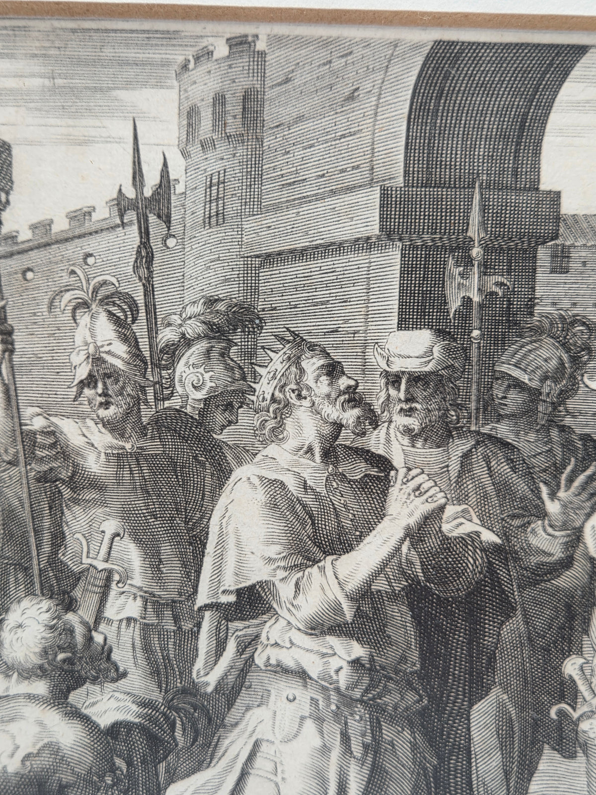 16e-eeuwse Kopergravure – Maerten de Vos & Johann Sadeler – David treurt om Absalom, 1586