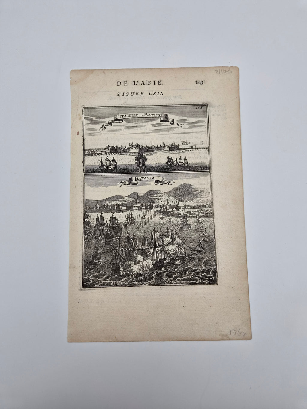 17e-eeuwse Kopergravure van Batavia - VOC – Citadelle de Batavia & Batavia – Allain Manesson Mallet