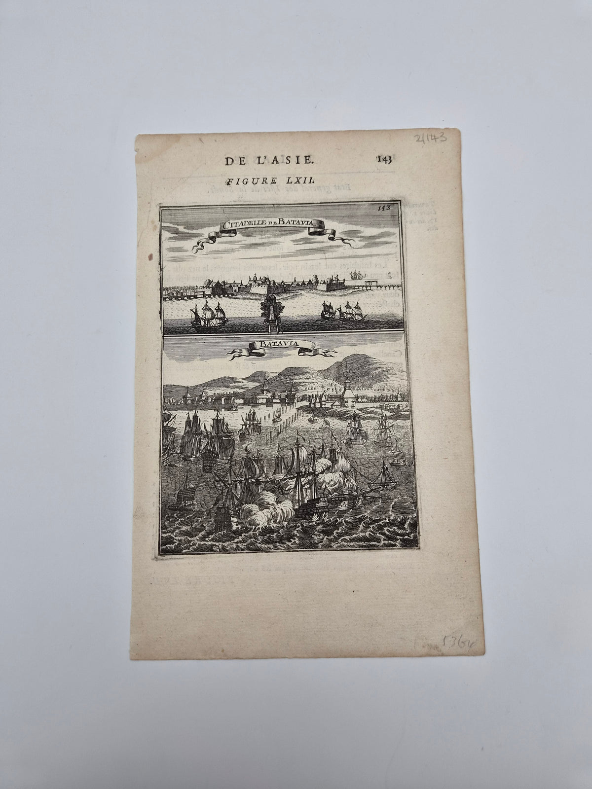 17e-eeuwse Kopergravure van Batavia - VOC – Citadelle de Batavia & Batavia – Allain Manesson Mallet
