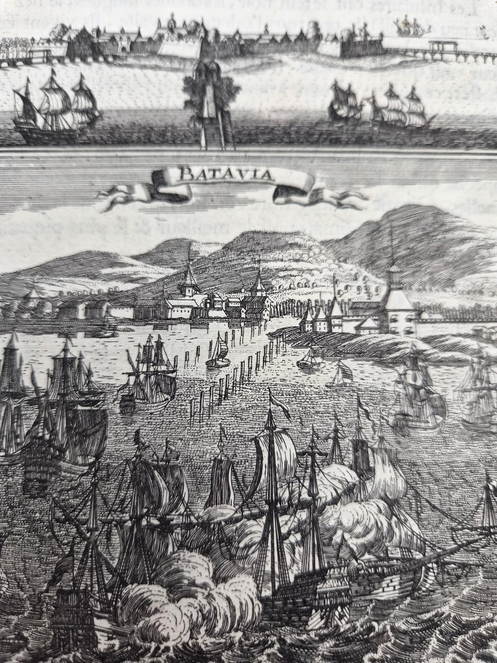 17e-eeuwse Kopergravure van Batavia - VOC – Citadelle de Batavia & Batavia – Allain Manesson Mallet