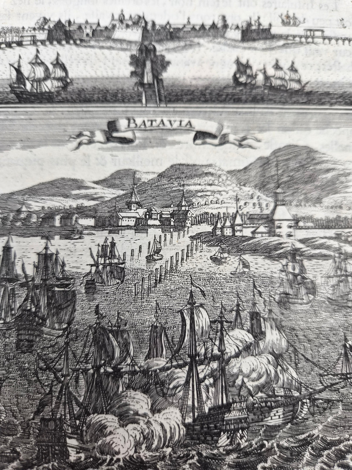 17e-eeuwse Kopergravure van Batavia - VOC – Citadelle de Batavia & Batavia – Allain Manesson Mallet