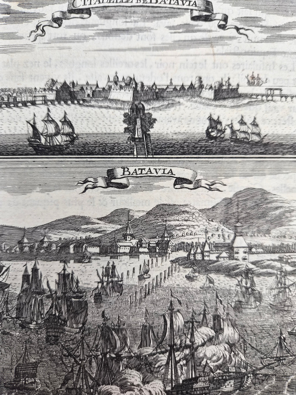 17e-eeuwse Kopergravure van Batavia - VOC – Citadelle de Batavia & Batavia – Allain Manesson Mallet