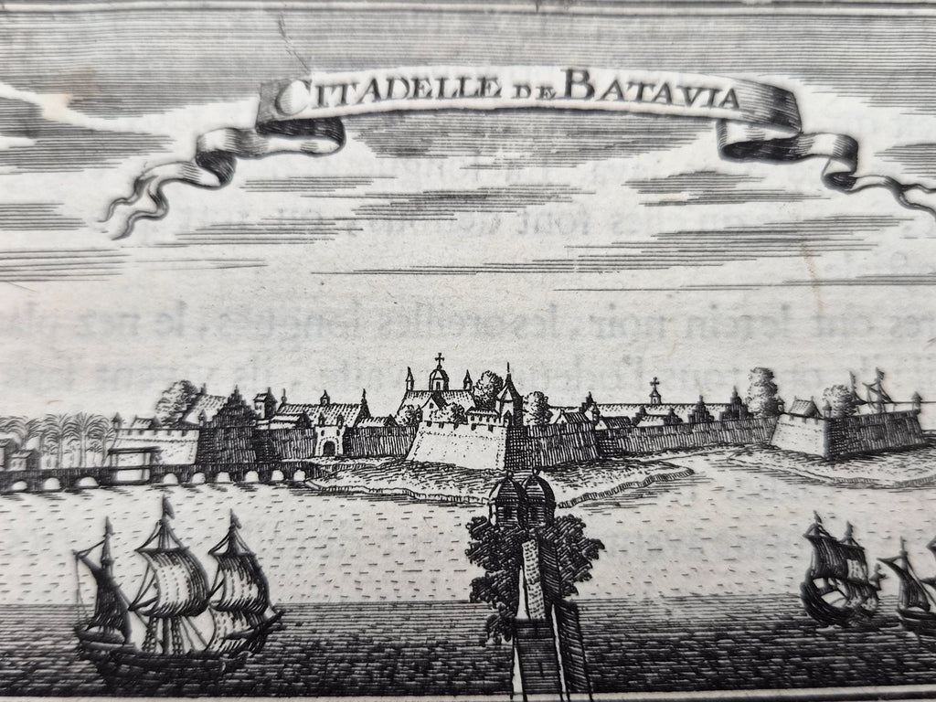 17e-eeuwse Kopergravure van Batavia - VOC – Citadelle de Batavia & Batavia – Allain Manesson Mallet