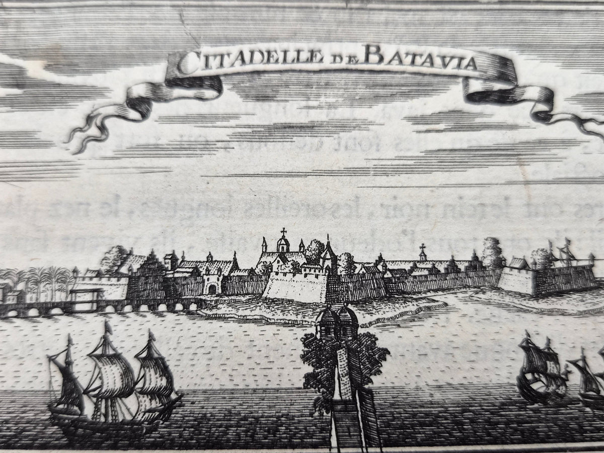17e-eeuwse Kopergravure van Batavia - VOC – Citadelle de Batavia & Batavia – Allain Manesson Mallet