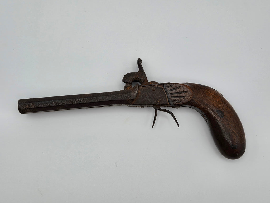 Antiek Dubbelloops Percussie Pistool (ca. 1850) in Wandvitrine – Unieke Militaria Wanddecoratie