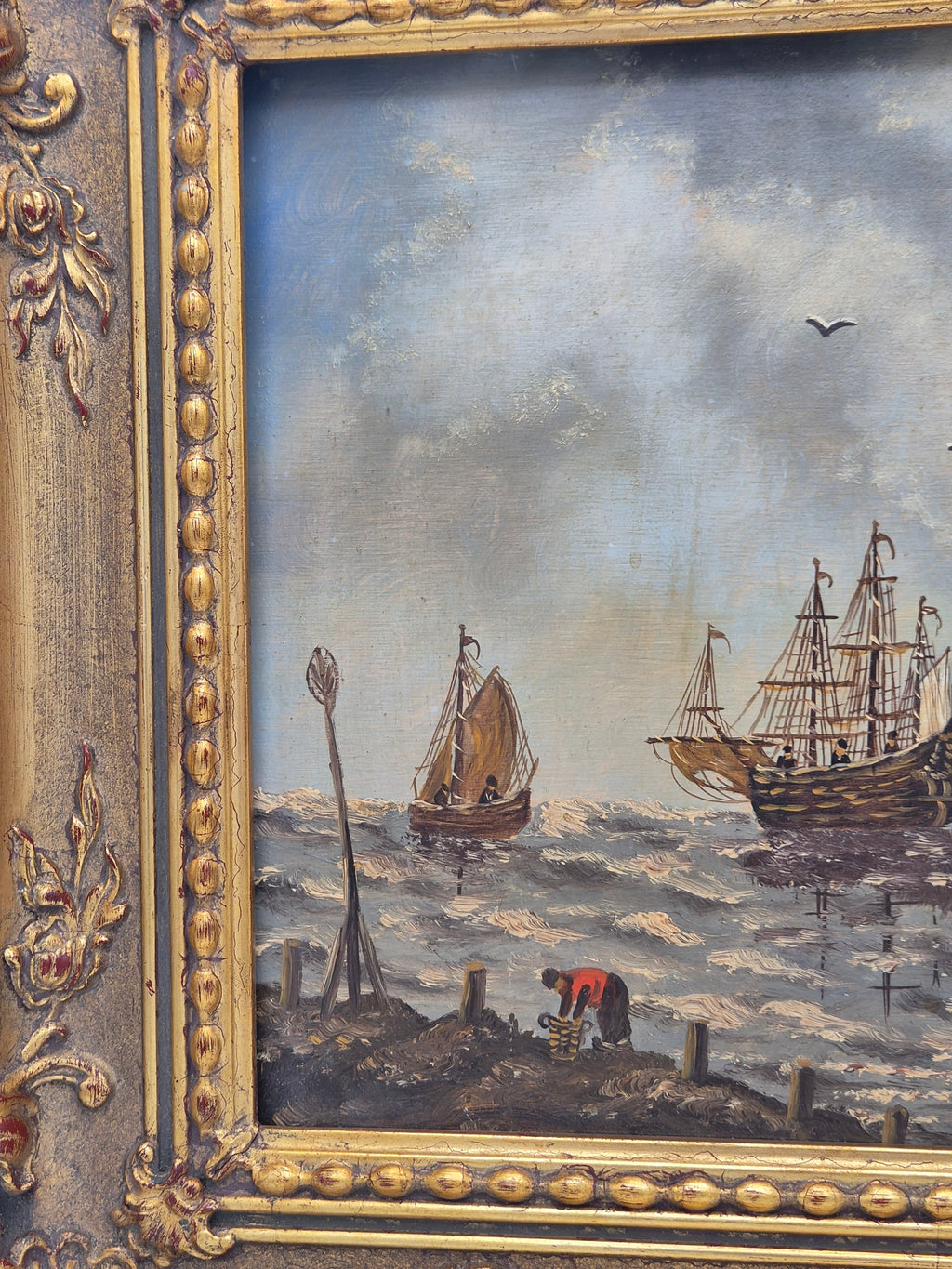 Gesigneerd J. Moorwyk – Hollands Maritiem Gezicht met Zeilschepen