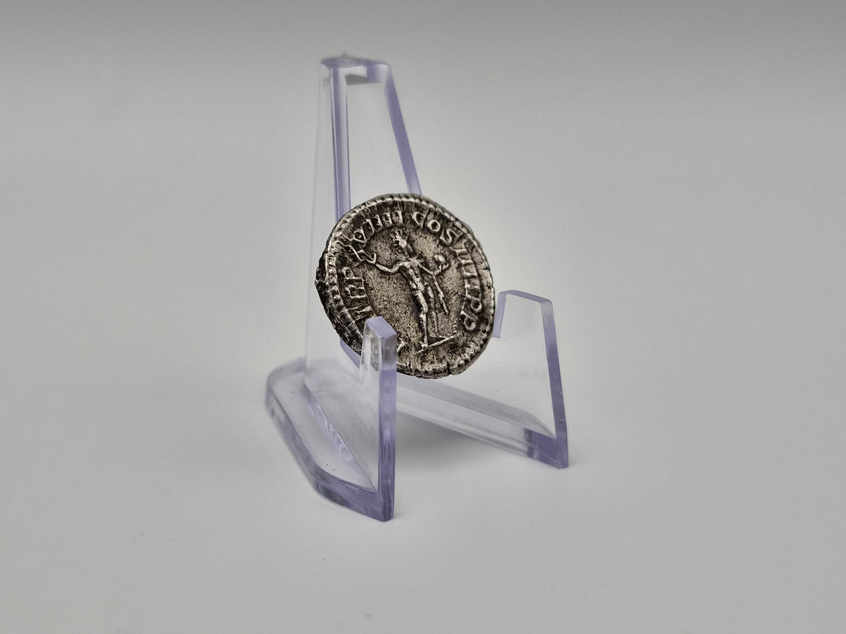 Romeinse zilveren denarius van Caracalla – Sol, ca. 216 n.Chr.