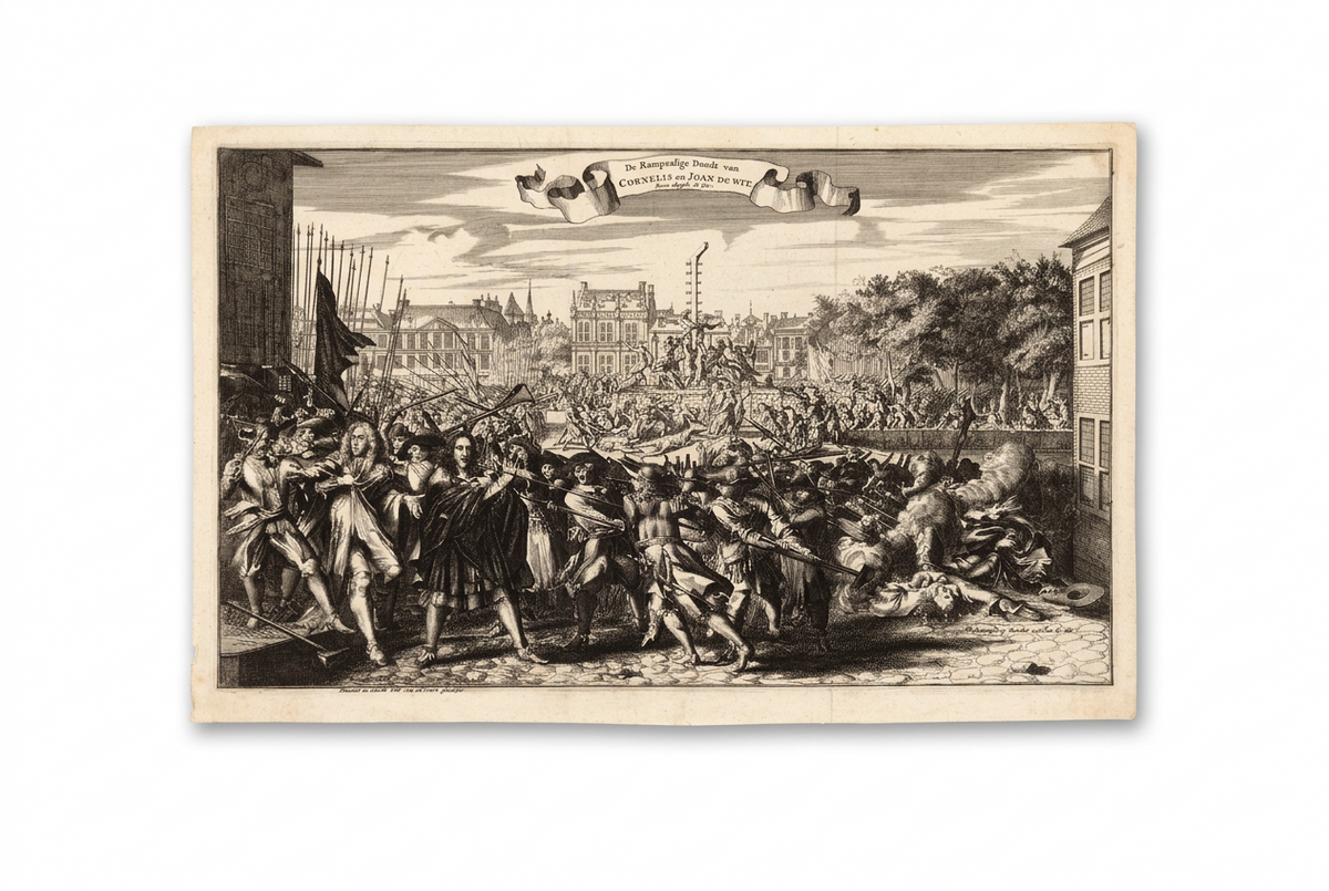 Gravure | De Rampzalige Doodt van Cornelis en Joan de Wit | Romeyn de Hooghe