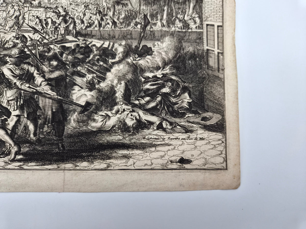 Gravure | De Rampzalige Doodt van Cornelis en Joan de Wit | Romeyn de Hooghe