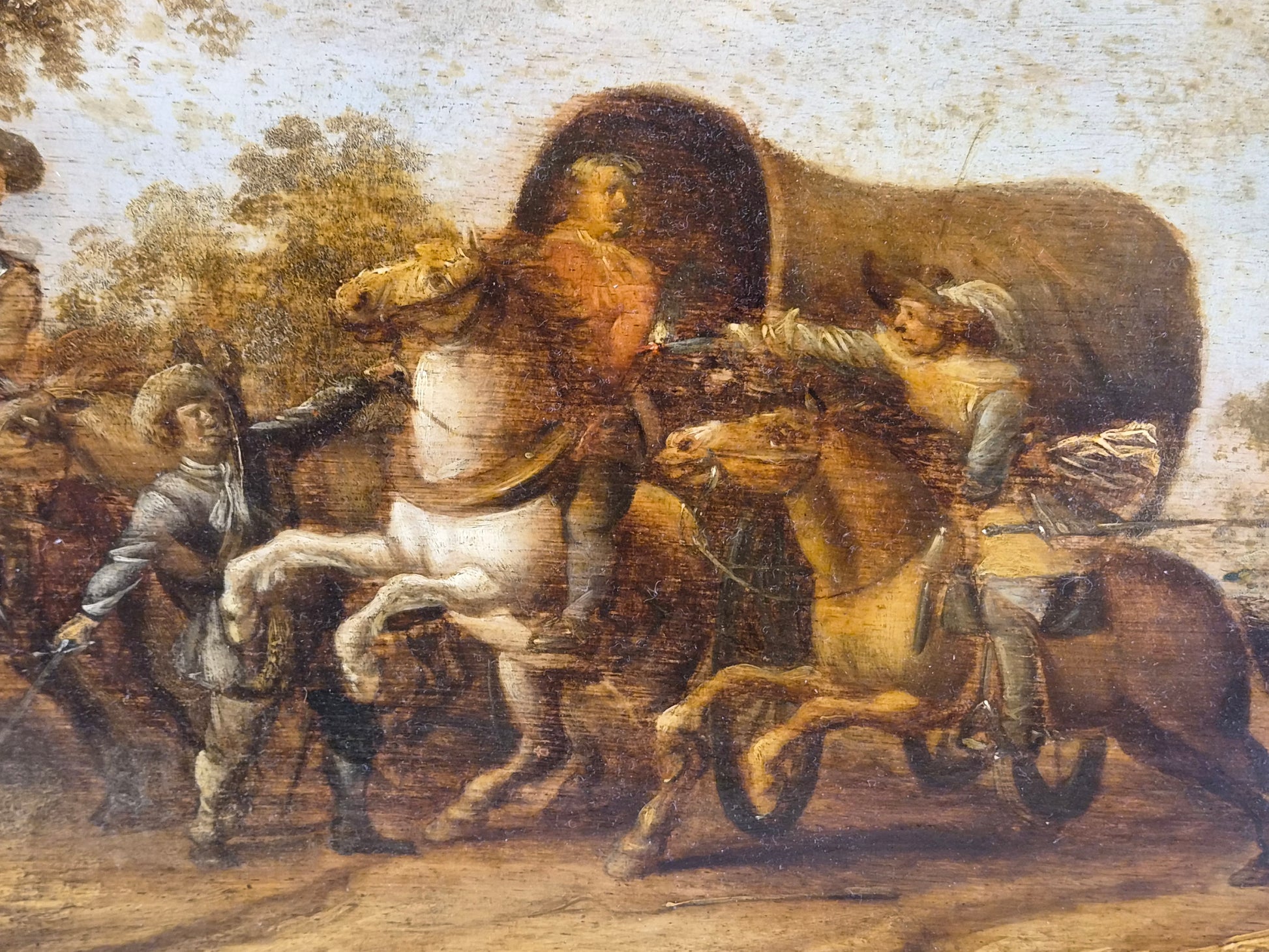 Exclusief 17e-eeuws Olieverfschilderij op Paneel: De Hinderlaag – Adriaen van de Velde - Toegeschreven aan