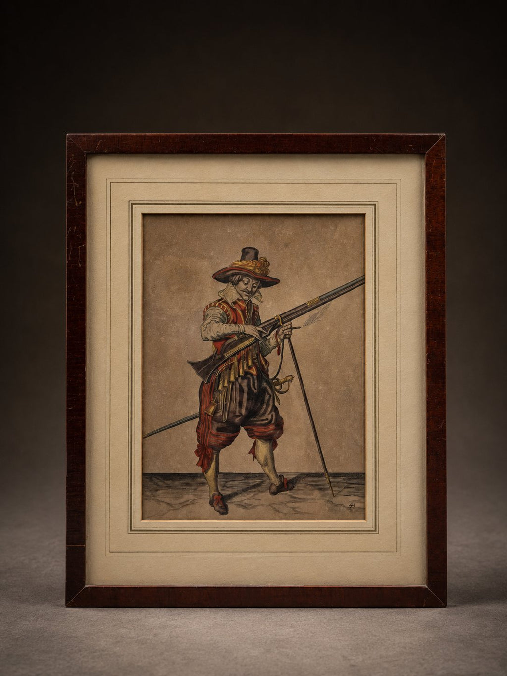 Antieke 17e-eeuwse Gravure Musketier – Jacob de Gheyn II (1607) | Ingelijst