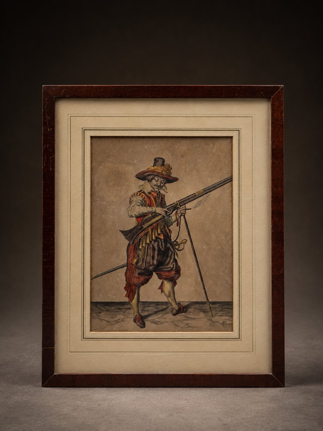 Antieke 17e-eeuwse Gravure Musketier – Jacob de Gheyn II (1607) | Ingelijst