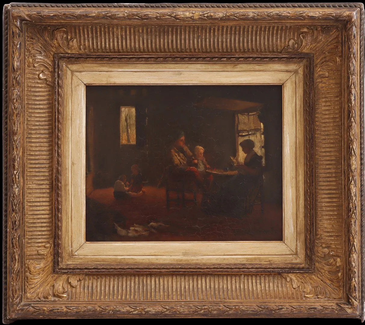 Haagse School, olieverf op doek, olieverf op paneel, huiselijk tafereel, 19e-eeuwse kunst, Nederlands impressionisme, antiek schilderij, genreschilderkunst