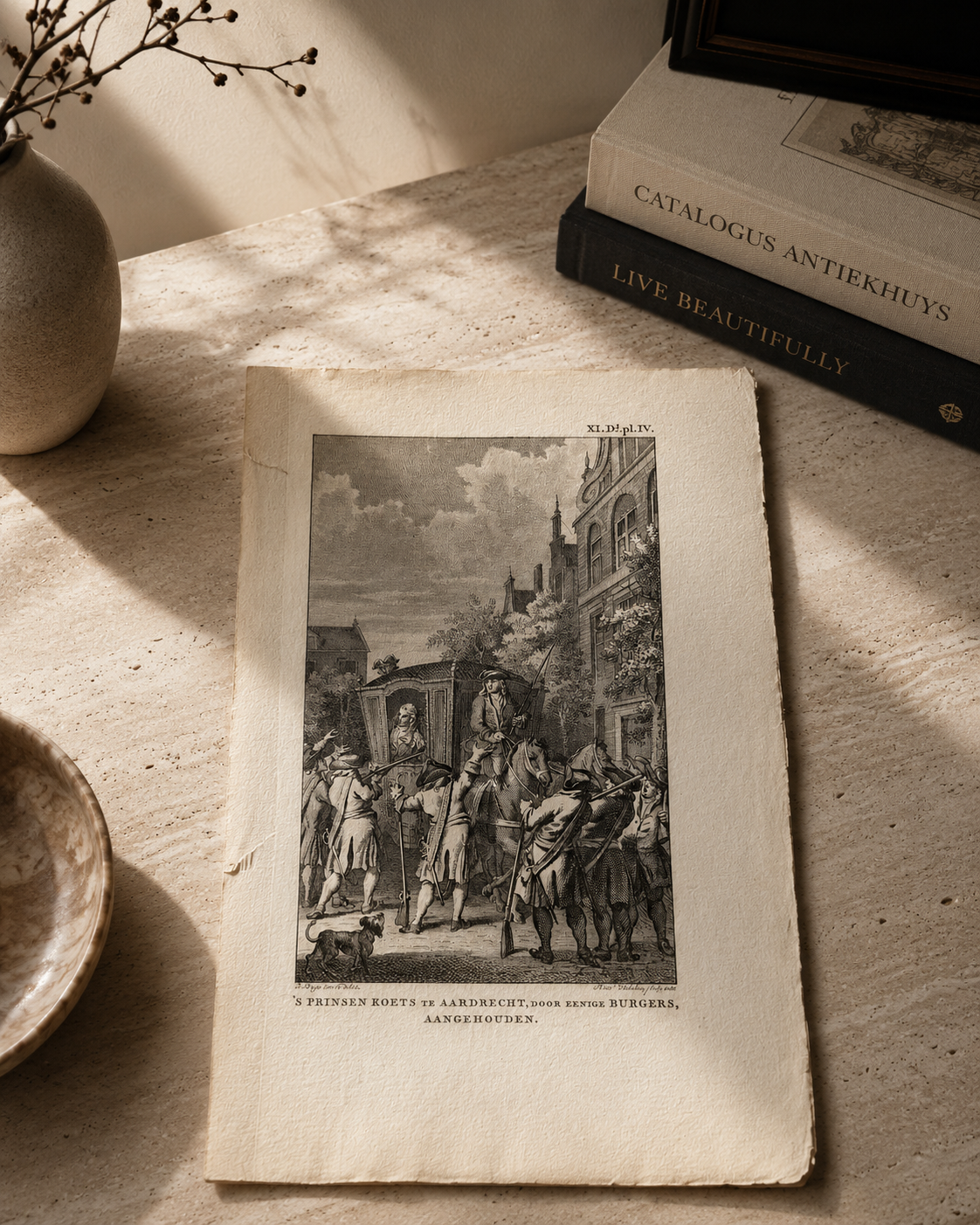 18e-eeuwse kopergravure “’s Prinsen Koets te Aardrecht” – Reinier Vinkeles – 1788