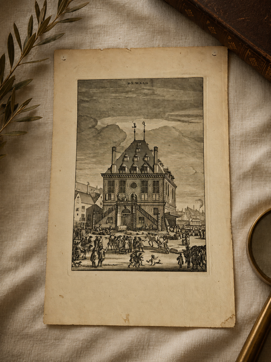 18e-eeuwse kopergravure “De Waag” – Amsterdam Dam – uitgave I. Tirion (1760–1767)
