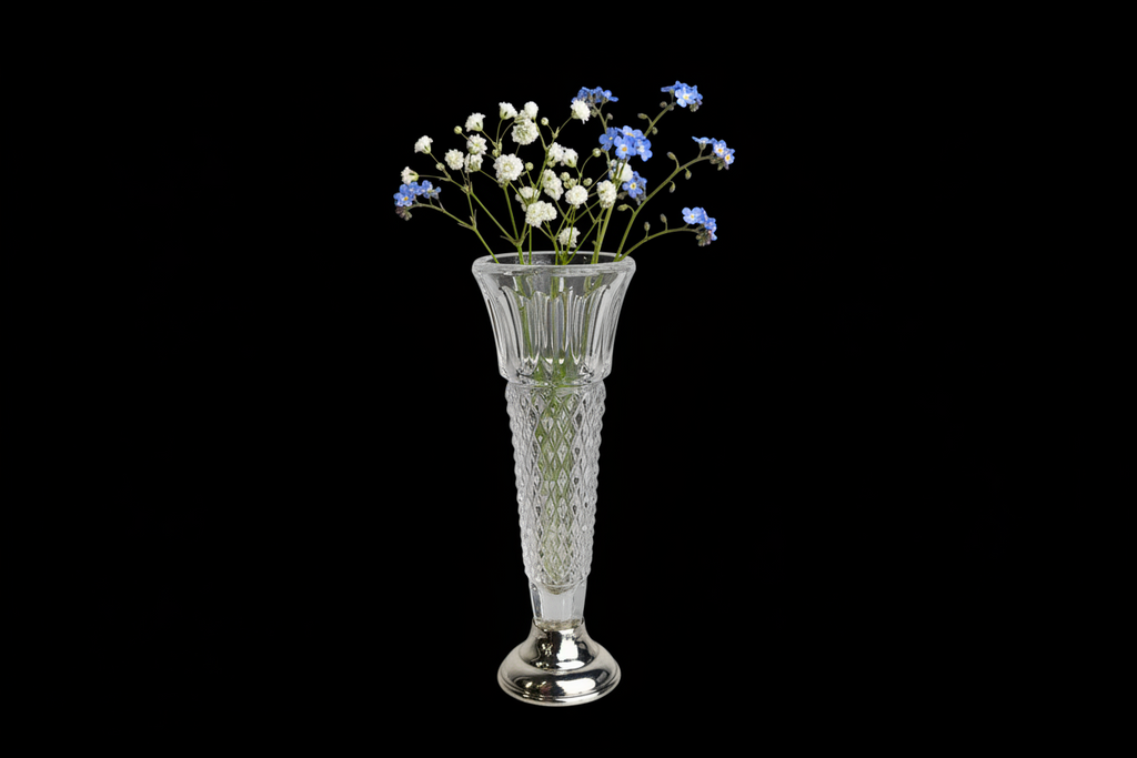 Kristallen vaasje op zilveren voet | 14,5 cm