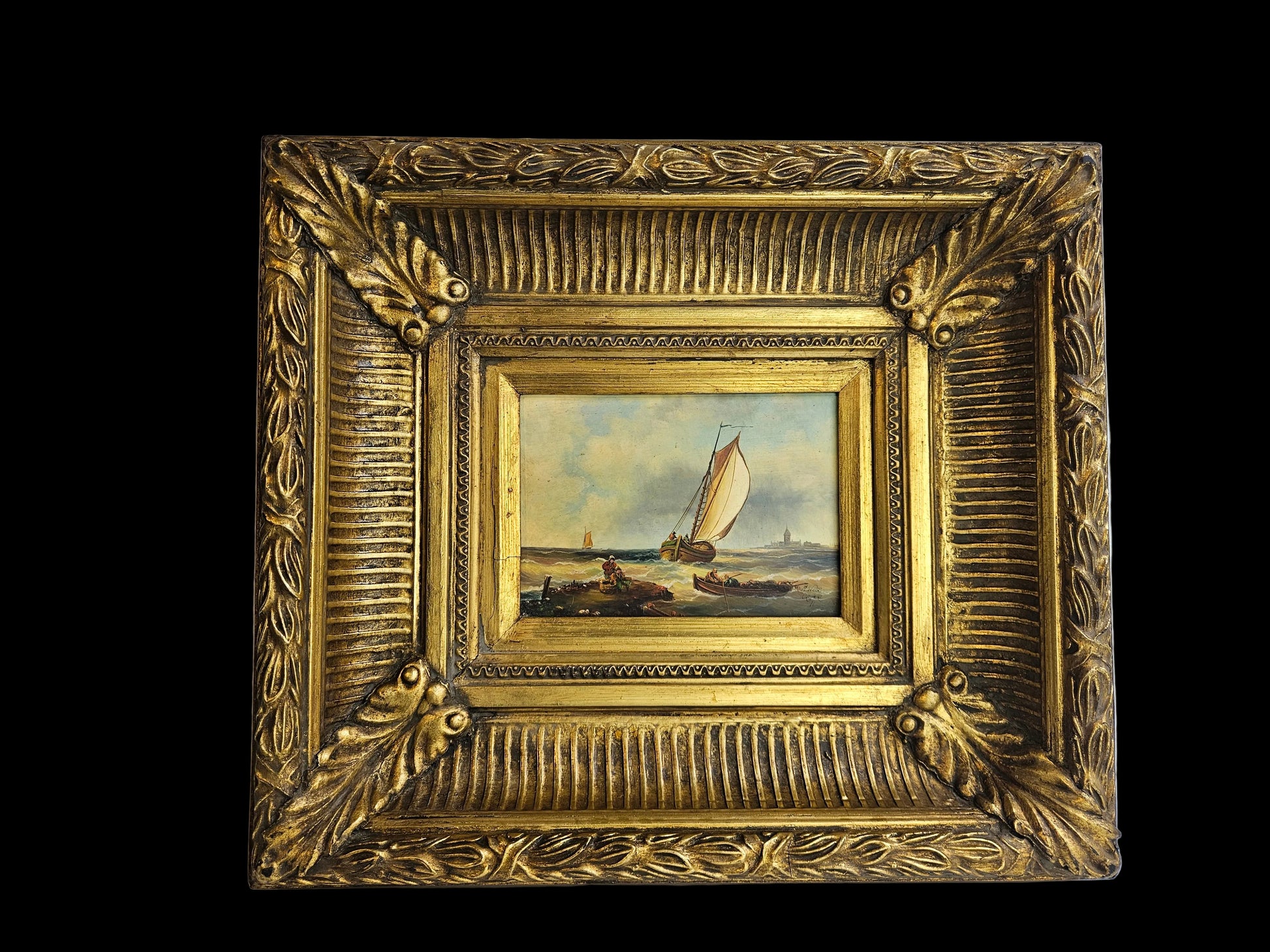 Marined tafereel met zeilschip – gesigneerd J. Webb (ca. 1870–1890)