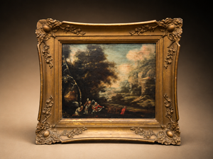 Origineel 17e-Eeuws Italianiserend Landschap (Hollandse School) – Vlucht naar Egypte