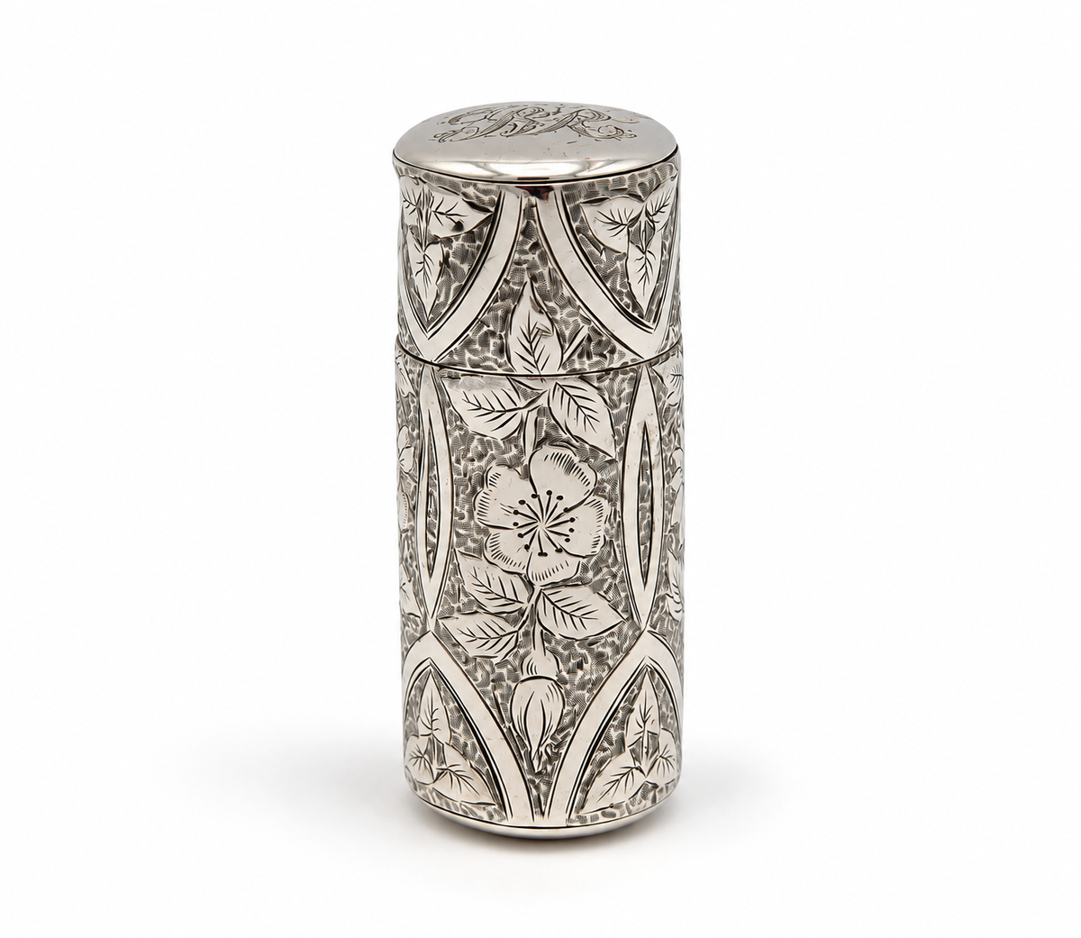 Victoriaans Zilveren Parfumflesje – Floraal Gegraveerd – H.T.B - Sterling