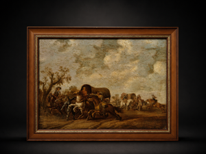 Exclusief 17e-eeuws Olieverfschilderij op Paneel: De Hinderlaag – Adriaen van de Velde - Toegeschreven aan